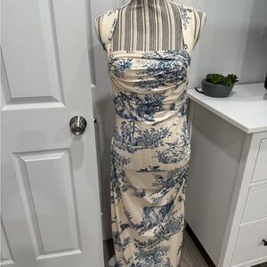 CIDER Toile de Jouy Ruched Split Maxi Dress